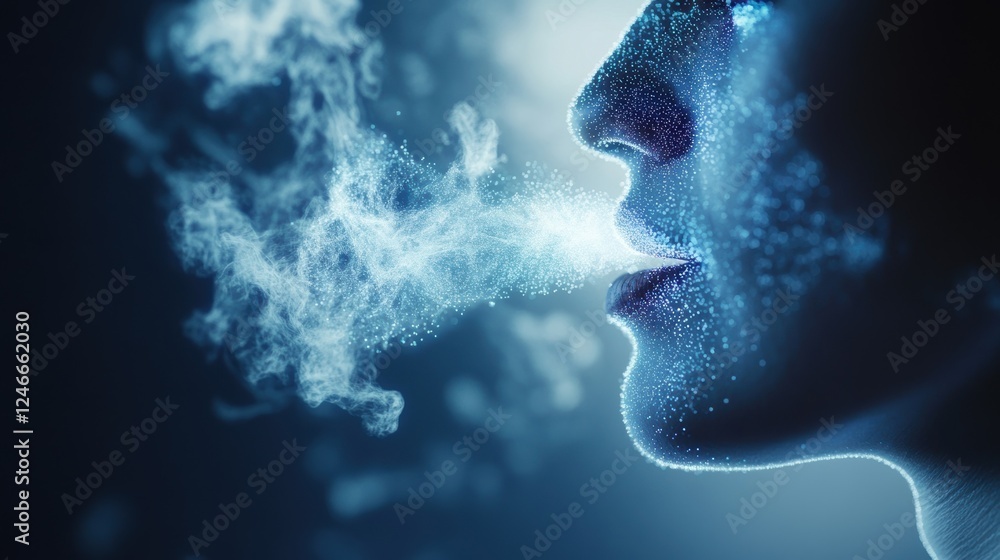 Aufkleber a dynamic medium closeup image of a patient midinhalation with a content expression highlighting the