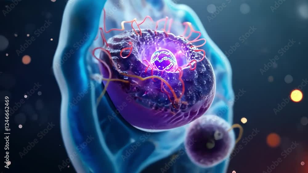 Poster a glowing jellyfish drifting through the blue ocean, illuminated by light, with abstract patterns re