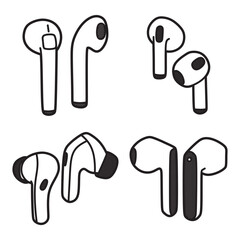 four long-stem wireless earbud vectors
