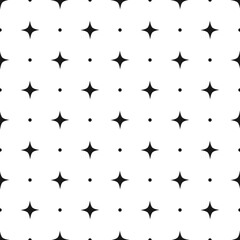 Stars and dots seamless pattern. Black color stars on white background. Vector illustration.