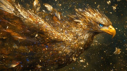 Obraz premium Majestic Golden Eagle With Shimmering Feathers in Flight
