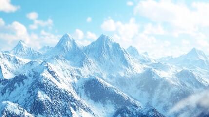 Obraz premium Snow-capped mountain peaks on a sunny day, under a bright blue sky, with crisp white and blue tones in the background