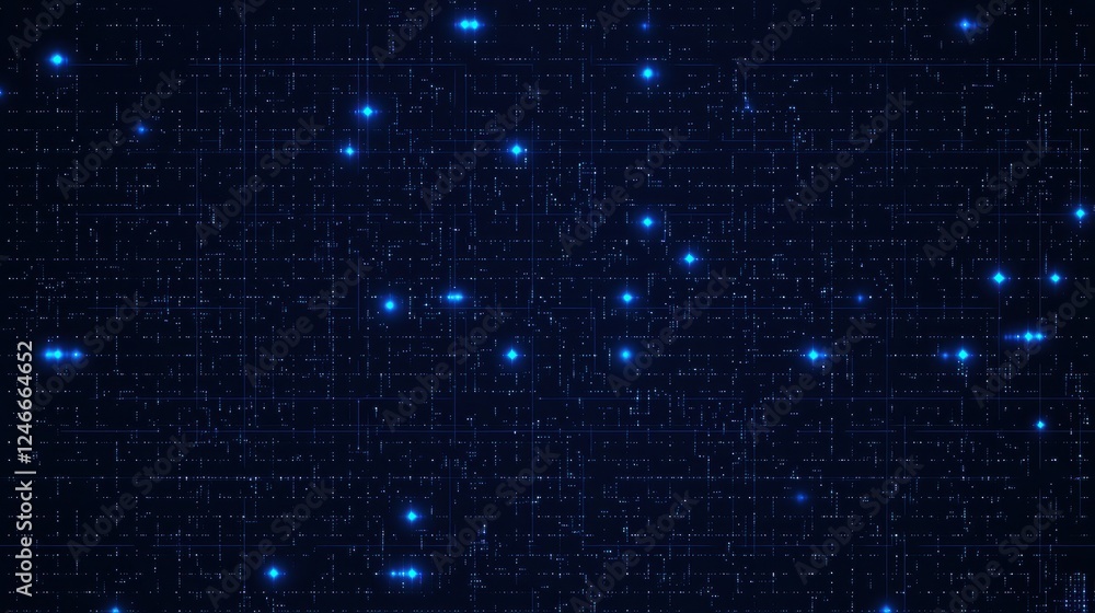 Poster Blue glowing digital grid background representing digital network and data connection