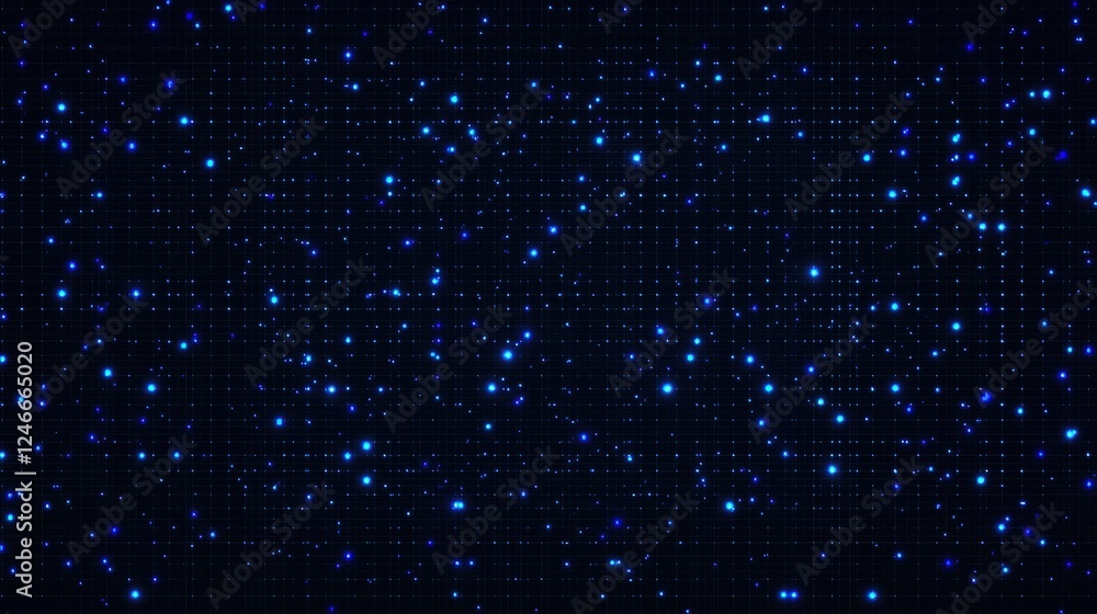 Aufkleber blue glowing digital grid background with pixelated stars forming a technology pattern