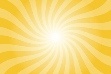 Abstract yellow background with rays retro starburst. Radial spiral stripes backdrop. Vintage sun beam texture. Sun rays pattern. Groovy retro swirl burst. Summer carnival background