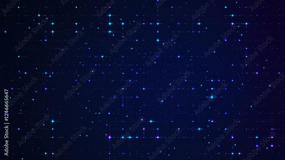 Leinwandbilder Glowing digital particles and pixel dots creating a dark abstract background