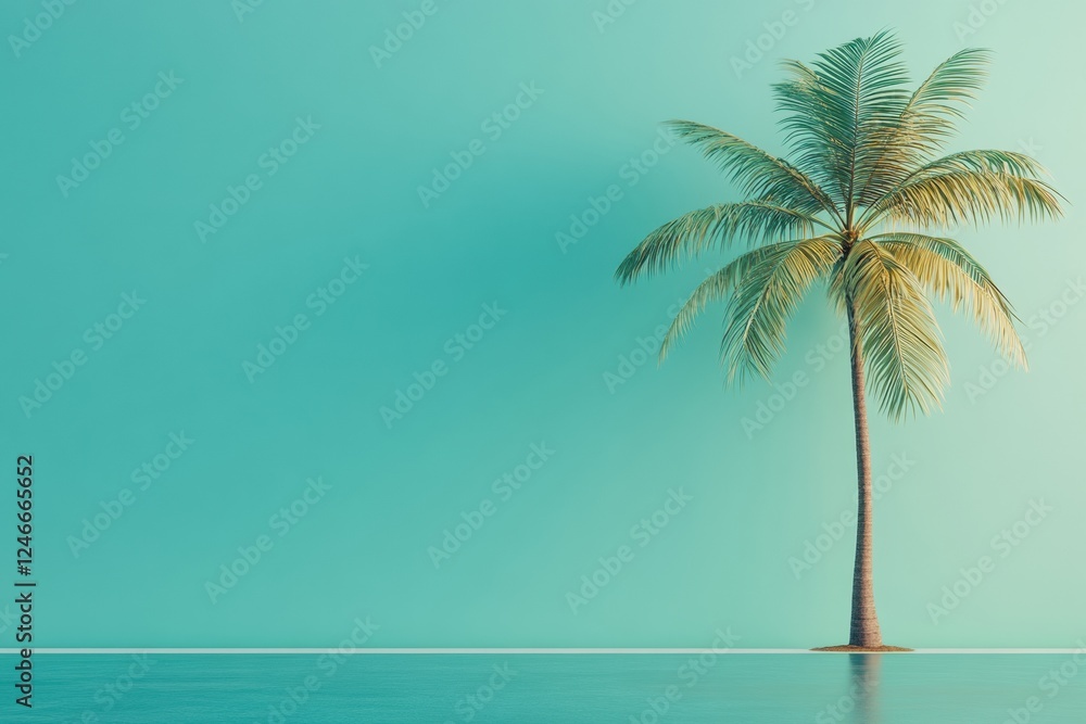 Aufkleber breathtaking tropical beach with coconut palm tree and tranquil turquoise water ideal for relaxation