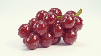 Fresh Red Grapes with Water Droplets on a White Background