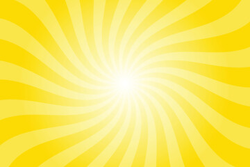 Abstract yellow background with rays retro starburst. Radial spiral stripes backdrop. Vintage sun beam texture. Sun rays pattern. Groovy retro swirl burst. Summer carnival background