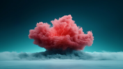 Dramatic pink cloud explosion surreal landscape digital art atmospheric phenomenon bird's eye view conceptual imagery for impact