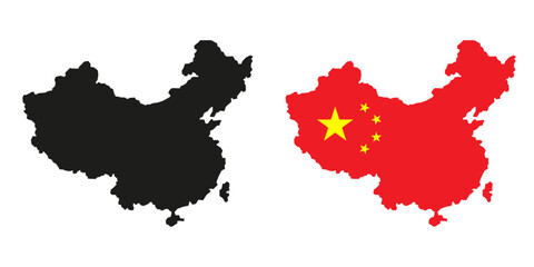 Obraz premium China. Image of the Chinese flag. Chinese flag along the contour of the territory of China.