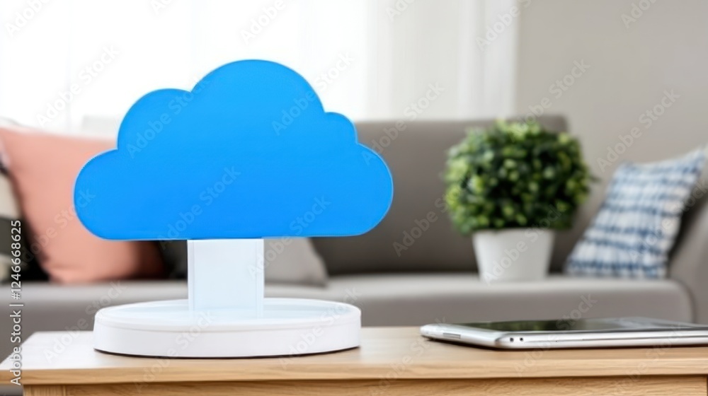 Poster cloud computing symbol on wooden table with blurred background
