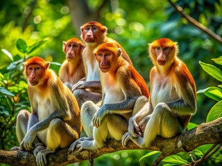 Naklejka premium Borneo Rainforest: Proboscis Monkeys in Sandakan, Malaysia - Wildlife Photography