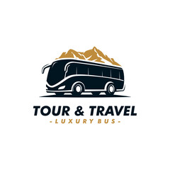 mountain bus holiday logo design template illustration