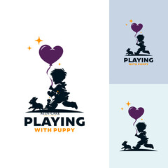 Kid playing with puppy logo design