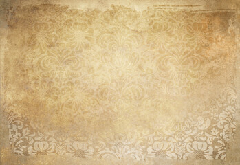 Old beige ornamental paper background for design.