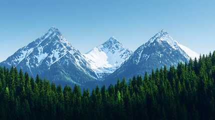 Fototapeta premium Majestic Snow-Capped Mountains Surrounded by Lush Green Forests