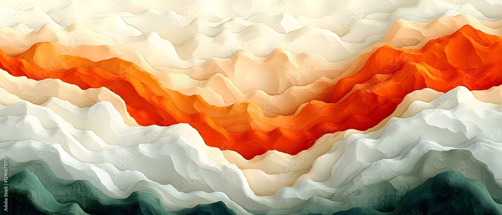 Aufkleber abstract landscape with undulating layers of soft oranges, creams, and teal, creating a serene and h