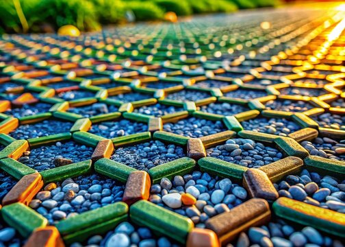 Candid Photo: Hexagonal Patterned Gravel Hardstanding on Grass