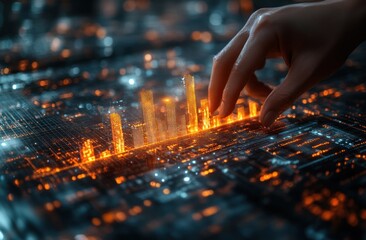 Hand Holding Growth Arrow Chart for Business Success and Financial Profit in Dark Background