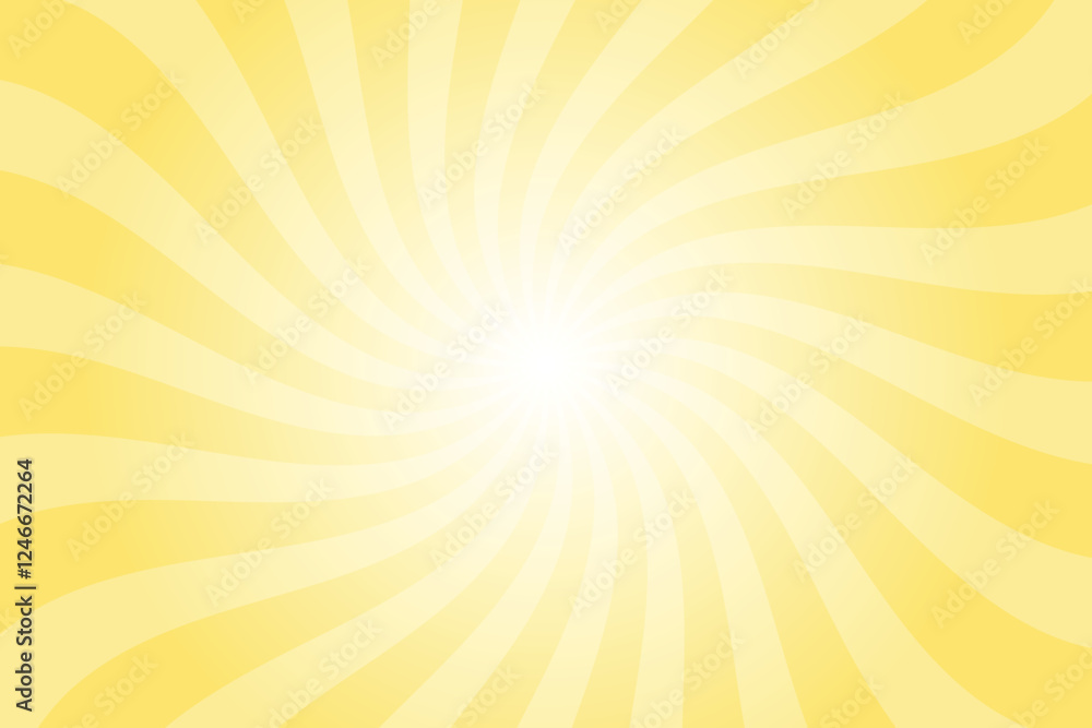 Poster abstract yellow background with rays retro starburst. radial spiral stripes pale gold backdrop. vint