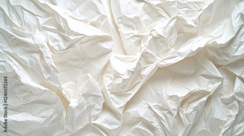 Poster Texture of wrinkled white paper creates a unique backdrop filled with character and depth, suitable for various artistic applications and design projects that need a soft touch
