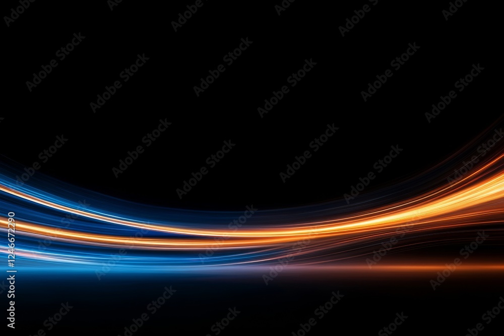 Aufkleber Abstract digital background depicts flowing blue and orange light trails against a dark backdrop, symbolizing the dynamic exchange of information and technology