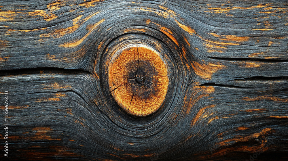 Poster close-up view of a weathered wooden log showing intricate natural patterns and textures