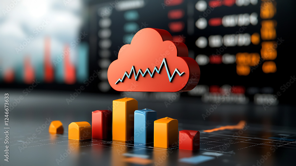 Poster analyzing cloud-based data trends digital workspace infographic visualization modern technology aeri
