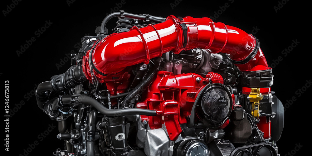 Aufkleber High-performance red engine with intricate design features