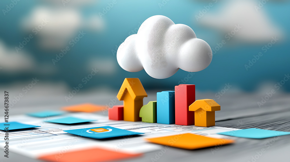 Poster analyzing data trends and growth metrics with colorful charts and graphs in a modern office environm