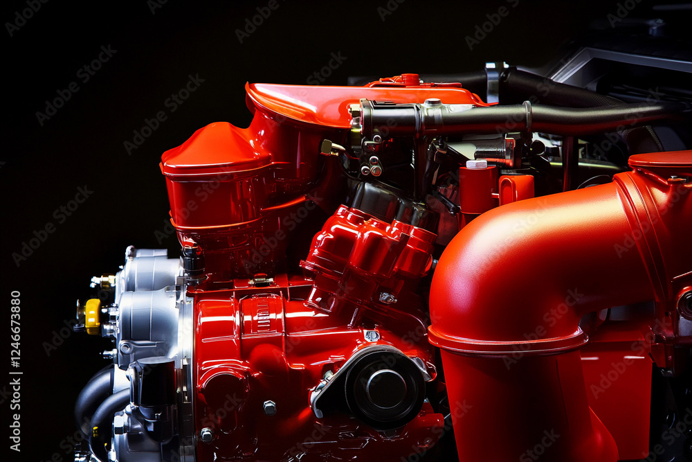 Poster high-performance red engine on a dark background