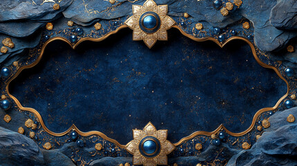 Luxurious Blue and Gold Decorative Border with Intricate Design Elements
