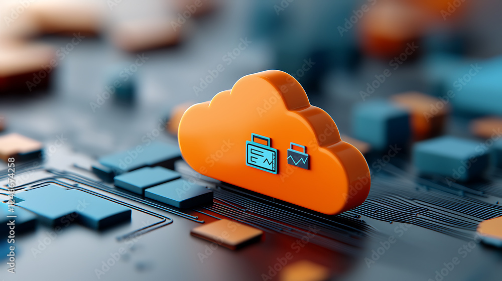 Poster cloud computing innovation digital technology infrastructure graphic representation modern workspace