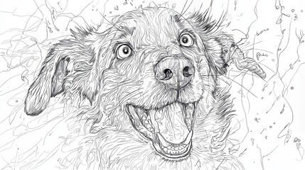 Obraz premium Joyful Dog Line Art Illustration Home Digital Art Minimalist Style Close-Up Happiness Concept