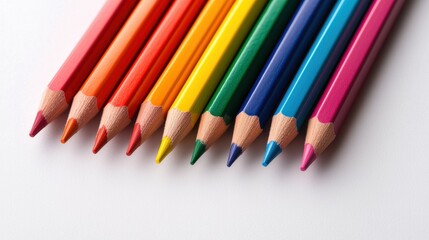 Fototapeta premium Vibrant colored pencils arranged in a rainbow spectrum