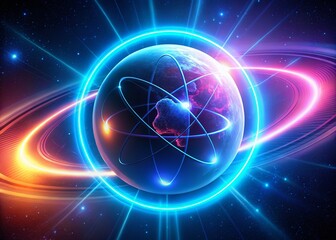 Circular Tech Neon Atom: Sci-Fi Global Orbit Light Effect Background