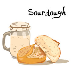 Sourdough Bread and Starter vector illustration