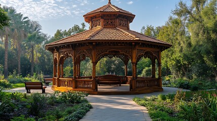 Serene Gazebo in a Lush Garden