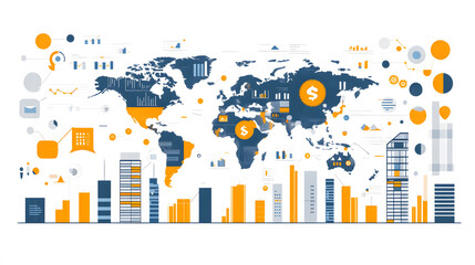 Obraz premium Global economy and business expansion, flat vector design of market analysis, trade growth, and financial development