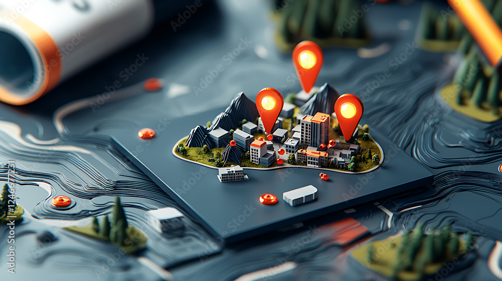 Poster geolocation mapping adventure urban environment 3d visualization creative exploration close-up viewp