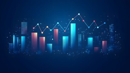 Elegant minimalist finance icon, simple upward business graph with corporate blue color scheme
