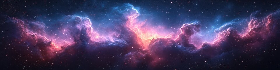 Fototapeta premium Cosmic Nebula Stars in Night Sky Digital Surrealism Wide Angle Space Background
