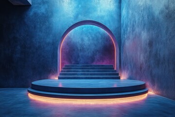 Blue Podium Studio Background Minimalist Design Modern Showcase Presentation Space