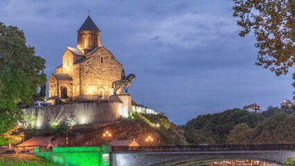 Metekhi Virgin Mary Assumption Church day to night transition timelapse. Tbilisi, Georgia. © HyperlapsePro