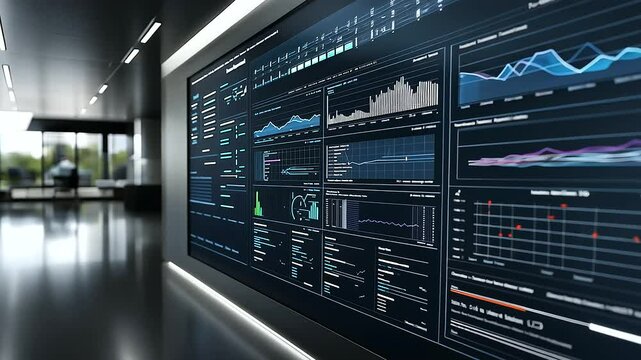 A futuristic IT control room with a giant digital display of cloud infrastructure cost breakdowns, featuring predictive analytics and machine-learning-driven cost optimizations.