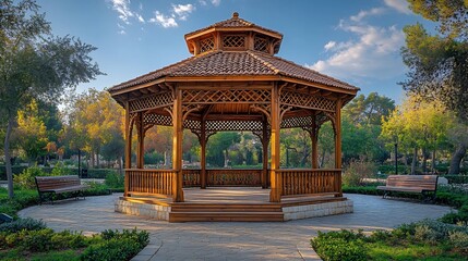 Obraz premium Serene Gazebo in a Lush Autumn Park