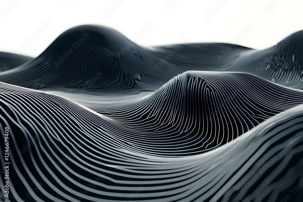 Poster abstract dark wave: a mesmerizing abstract landscape of dark, undulating waves creates a sense of de