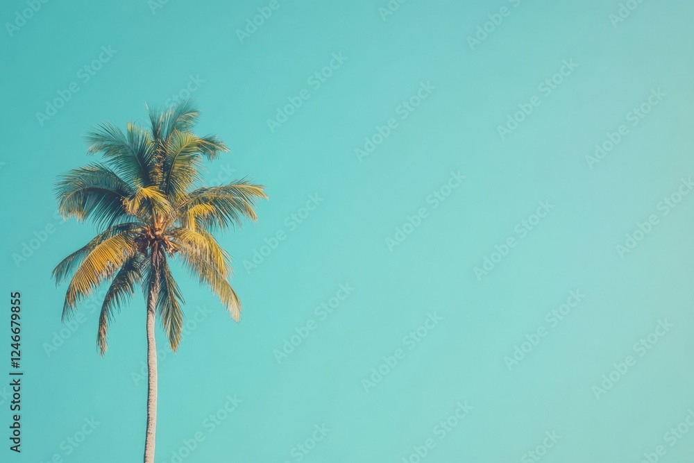 Aufkleber relaxation on a tropical beach with a coconut palm tree and clear turquoise water in a serene enviro