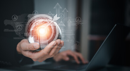 businessman plan the business plans and analyse profitability of working companies banking trading investment saving money and passive income ownerships for manage family plan and retirement target